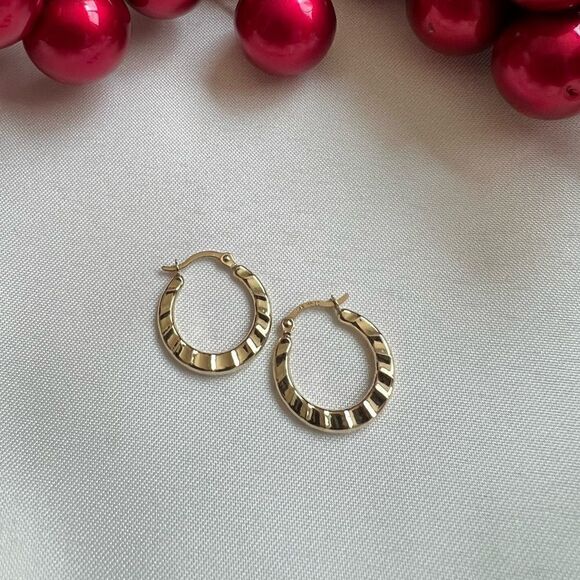 Fancy Hoop earrings 14k solid gold | Minimal | perfect gift | - Picture 1 of 10